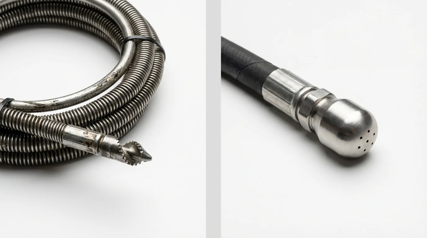 Drain snake cable and hydro jetting nozzle used for drain cleaning in Sells, AZ