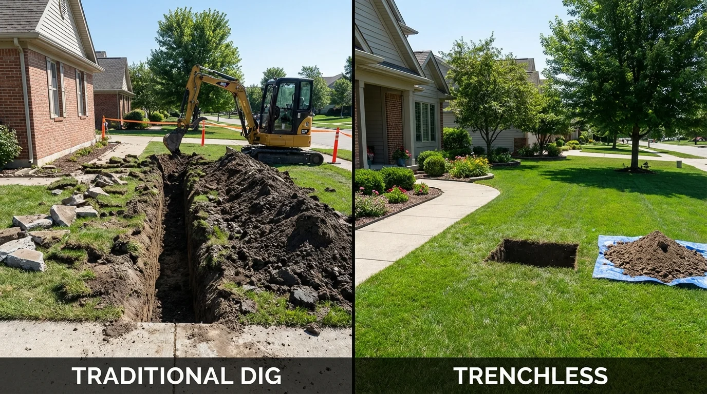 Trenchless sewer repair with minimal yard damage versus traditional excavation in Sells, AZ